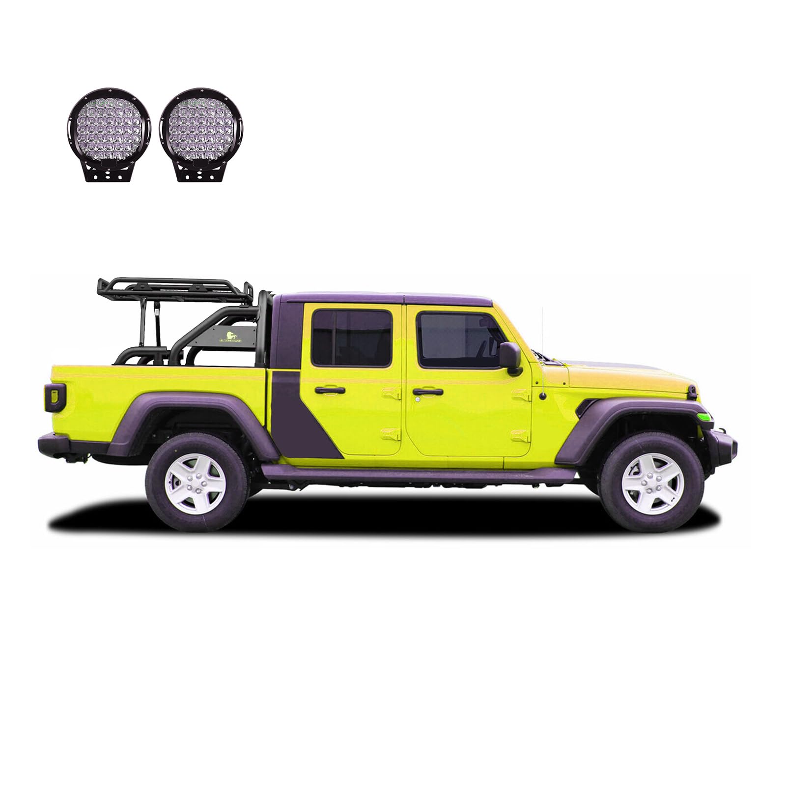 Warrior Black Horse Roll Bar Incl.Set of 9 Black Round LED Light Compatible with 2020-2024 Jeep Gladiator-WRB-09BK-PL69B