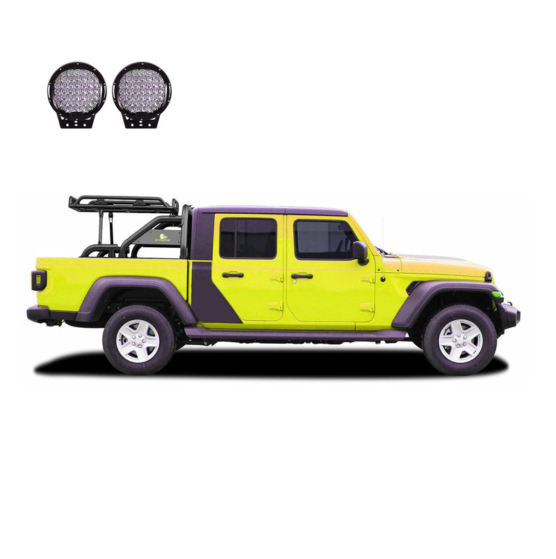 Warrior Black Horse Roll Bar Incl.Set of 9 Black Round LED Light Compatible with 2020-2024 Jeep Gladiator-WRB-09BK-PL69B