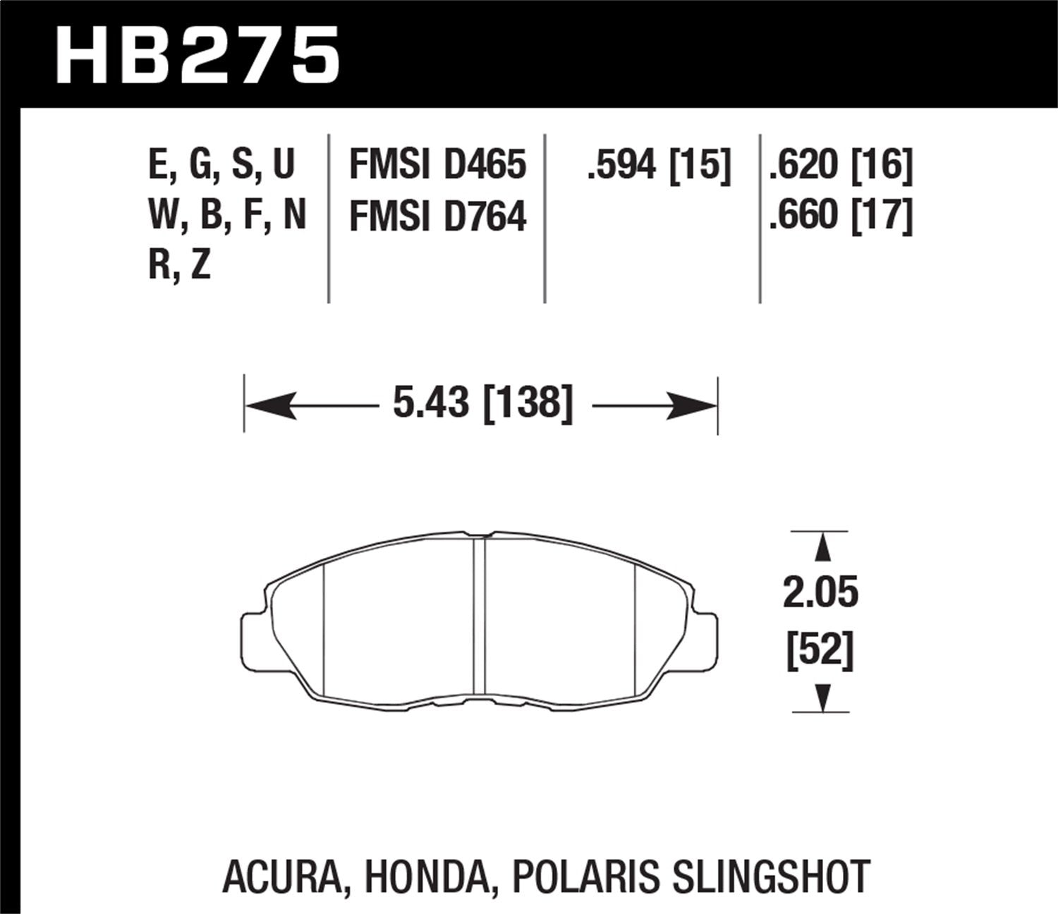 Hawk Performance Blue HB275E.620 9012 Motorsport Brake Pads