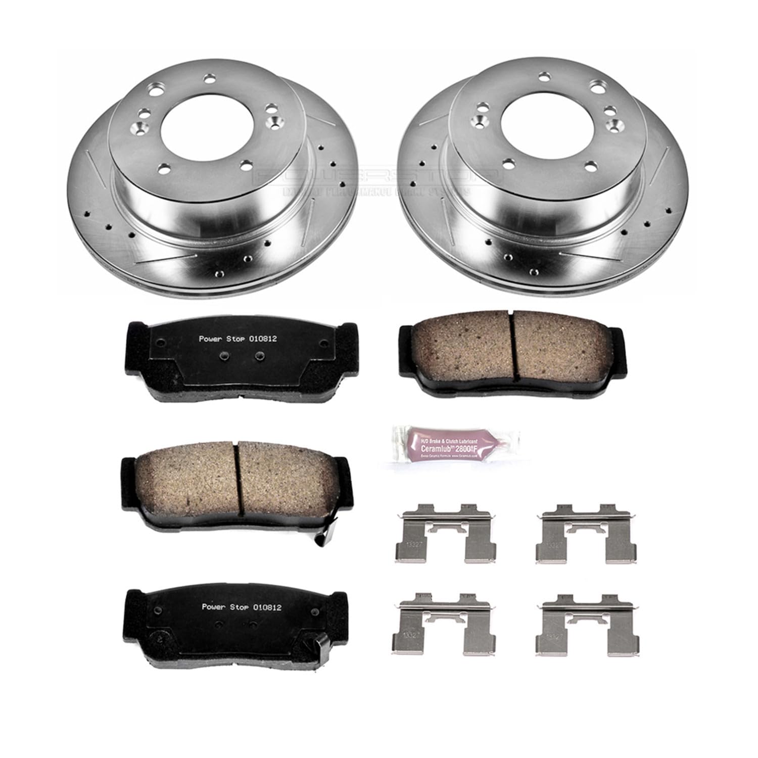 Power Stop K5901 Z23 Carbon Fiber Brake Pads Rear with Drilled & Slotted Brake Rotors Kit For Kia Sorento 2003-2006 [Model Specific]