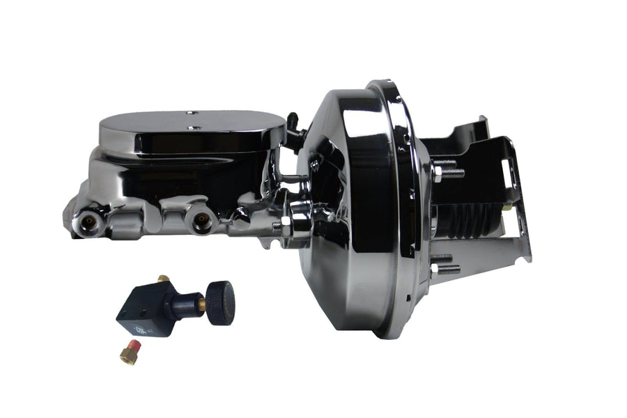 9 Inch LEED BRAKES Power Booster, 1-1/8 Inch Bore Flat Top Master With Adjustable Valve (Chrome)