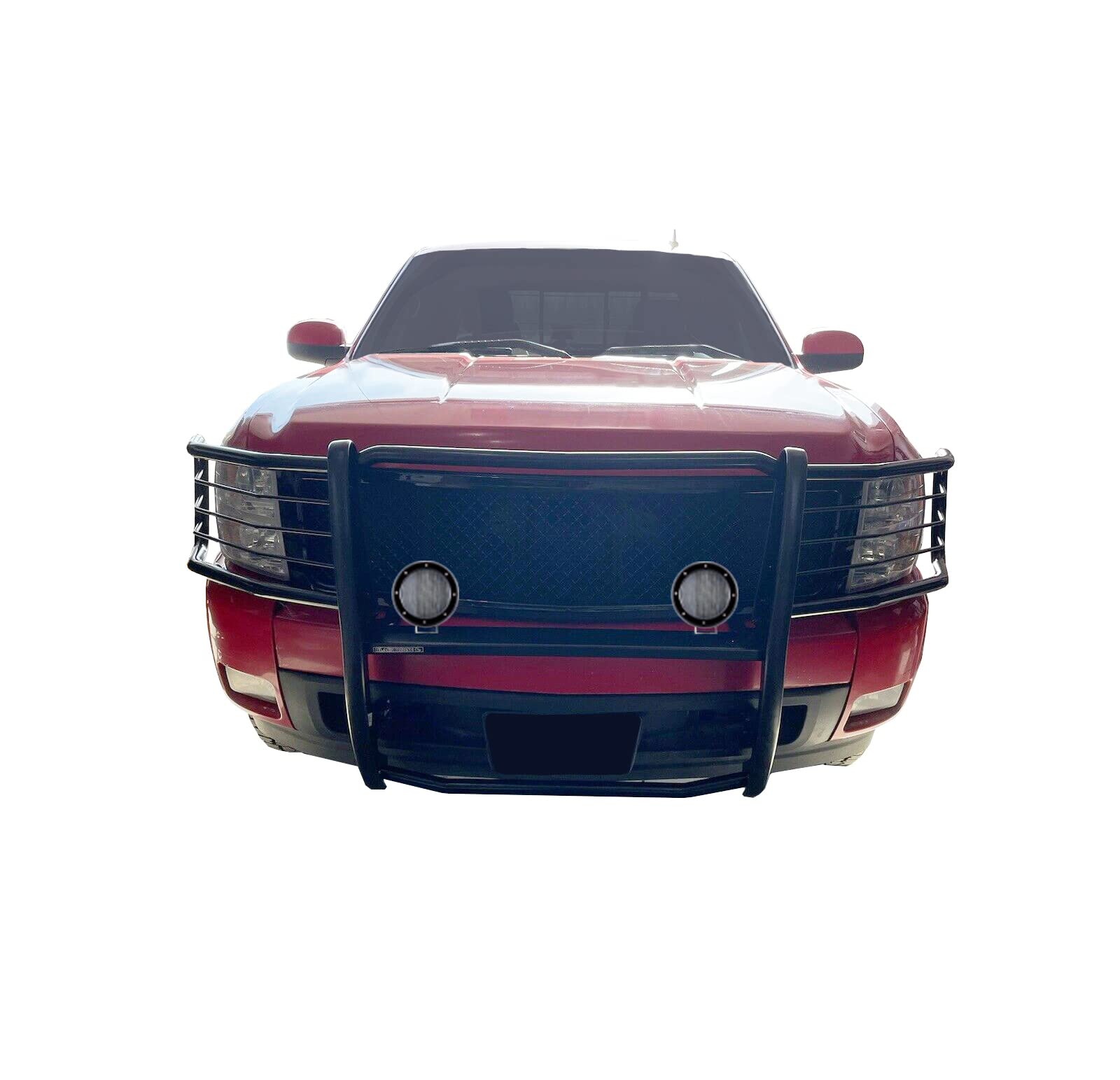 Bumper Guard Black Horse Grille Brush Modular Black Come with Pair of 5.3" Dia.LED Lights with Black Trim Rings Compatible with 2007-2013 Chevrolet Silverado 1500-17A035700A2MA-PLFB
