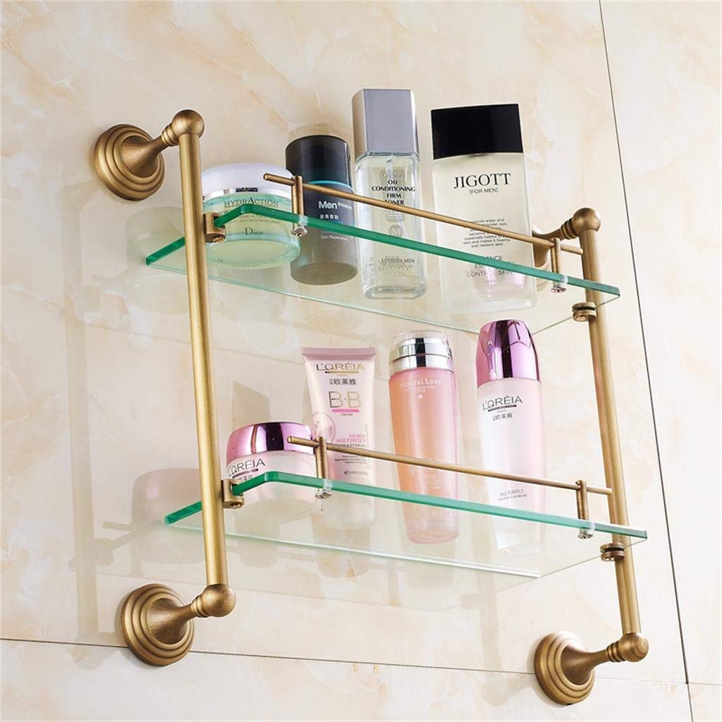 Antique Glass Shelf Allcopper With Towel Bar, Bathroom Cosmetics Storage Rack, Individuality Design,43 * 12 * 41cm Bathroom Shelf