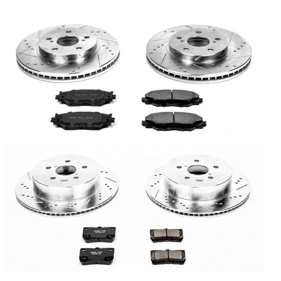 Power Stop K5937 Z23 Carbon Fiber Brake Pads Front and Rear with Drilled & Slotted Brake Rotors Kit For Lexus IS250 2010-2013 [Model Specific]