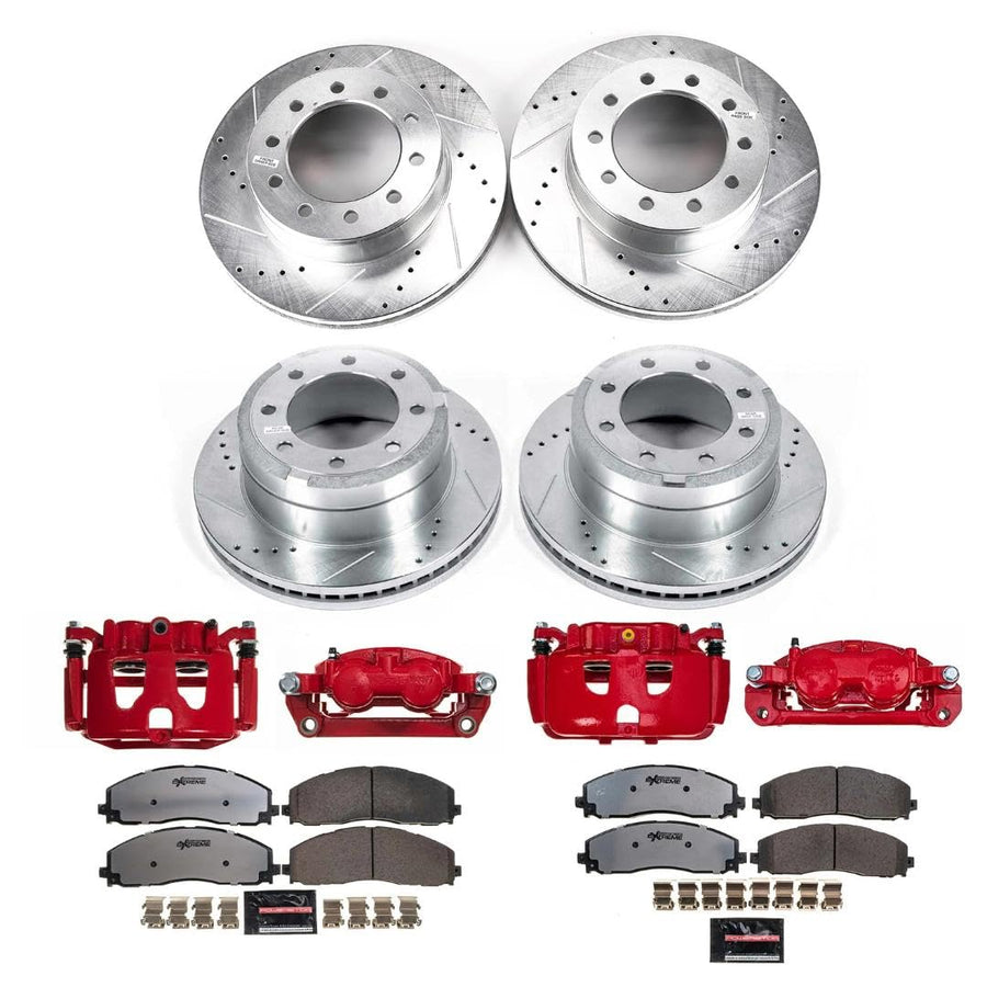 Power Stop KC8028-36 Front and Rear Z36 Truck & Tow Brake Pad and Rotor Kit with Red Powder Coated Calipers For Ford F-350 Super Duty 2015-2016 [Model Specific]