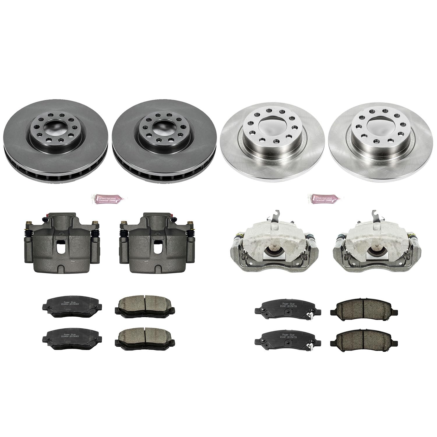 Power Stop KCOE6373 Stock Replacement Front and Rear Brake Kit (with Calipers) For Dodge Dart 2013-2016 [Model Specific]