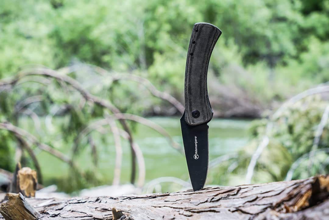 Kilimanjaro Folding Knife, Micarta Handle, Flipper Style Blade, AUS-10 Stainless Steel, Coated, Daniel Winkler Grey, One Size