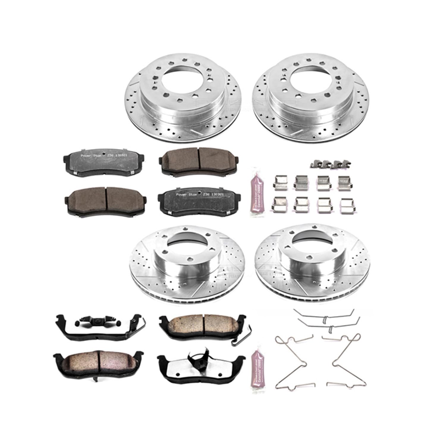 Power Stop Brake Kit Front and Rear For 2001 2002 Toyota Sequoia - Truck & Tow Carbon Fiber Ceramic Pads & Drilled and Slotted Rotors Replacement, K2756-36