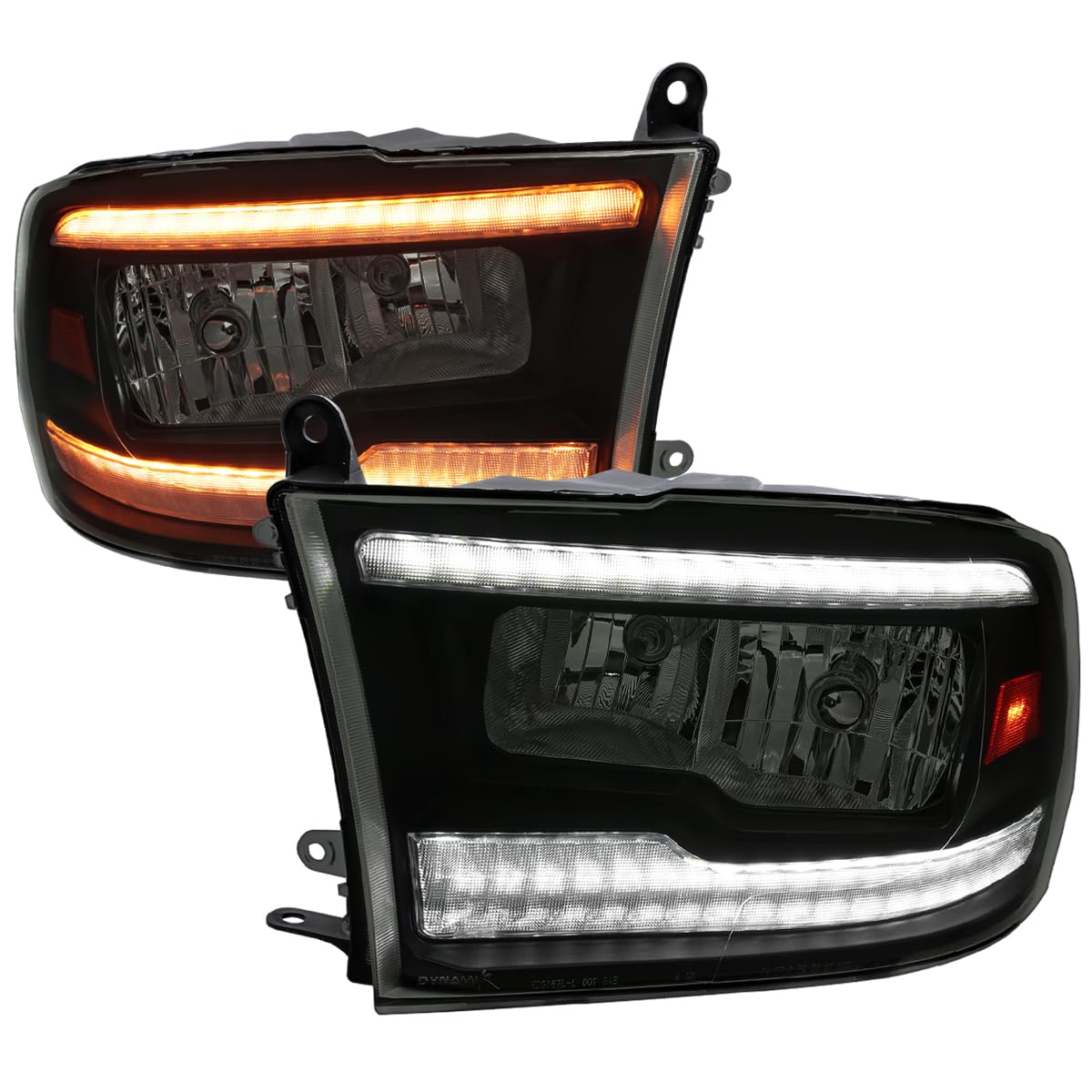 Black Smoke SPEC-D TUNING Switchback Sequential LED Signal Strip Headlights w/Startup Animation Compatible with 2009-2018 Dodge Ram 1500, 2010-2018 Ram 2500 3500, Left + Right Pair Headlamps Assembly
