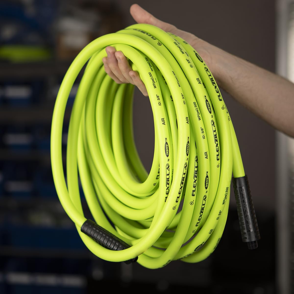 Air Hose Flexzilla, 1/4 In. x 100'., 1/4 In. MNPT Fittings, Heavy Duty, Lightweight, Hybrid, Zillagreen - HFZ14100YW2