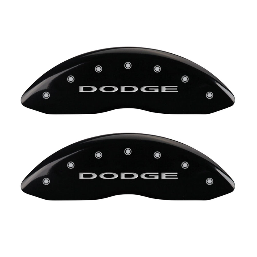 Caliper Covers MGP 12088SDD4BK (Black Powder Coat Finish, Engraved Front and Rear: With out stripes/Dodge, Silver Characters, Set of 4)