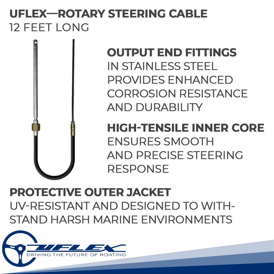 12' Uflex M66X12 Rotary Replacement Steering Cable