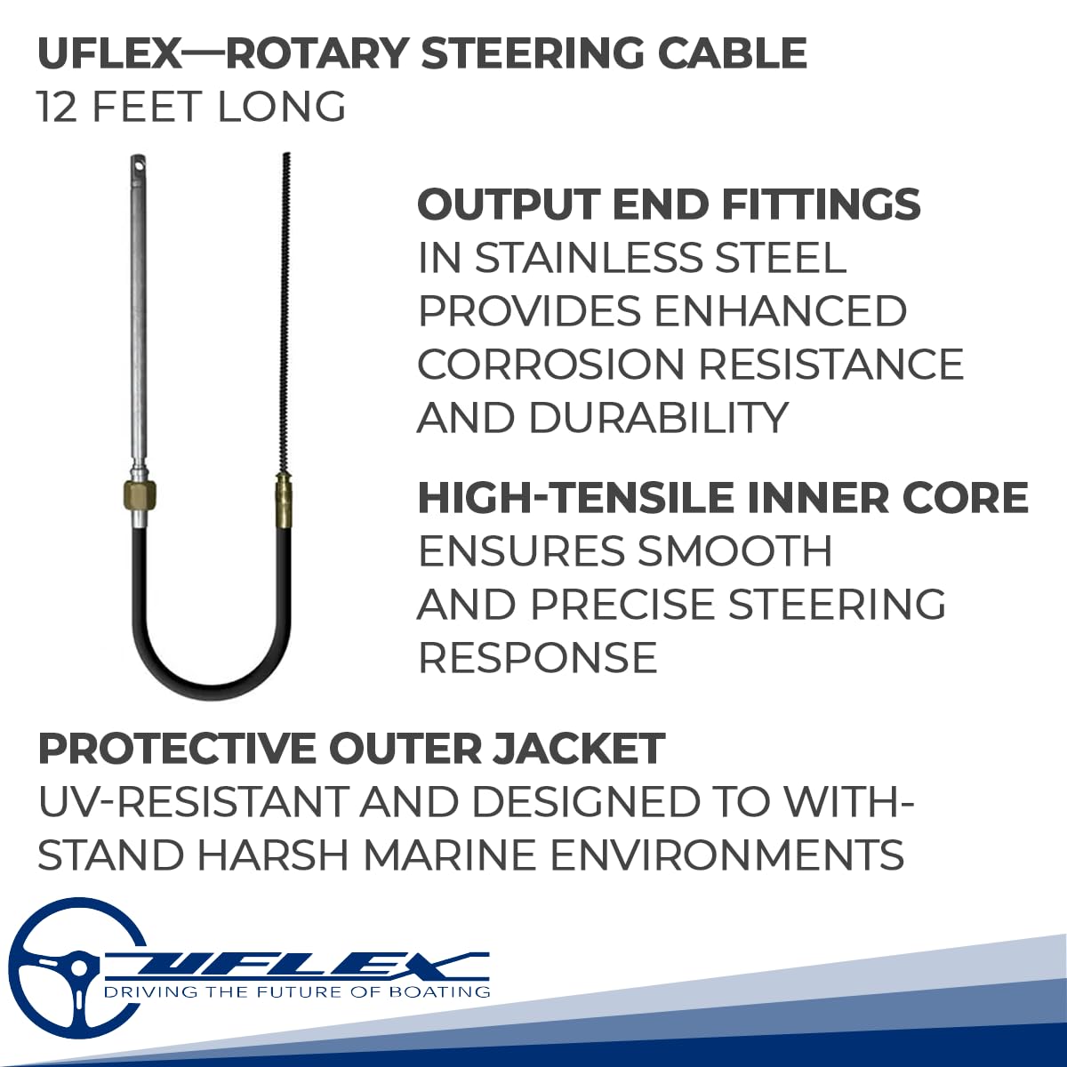 12' Uflex M66X12 Rotary Replacement Steering Cable
