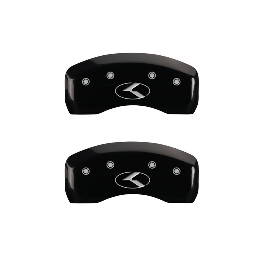 MGP Caliper Covers Black Powder Coat Finish 21154SCRKBK Front and Rear Caliper Cover, Set of 4 (Circle K/Kia Silver Characters, Engraved)
