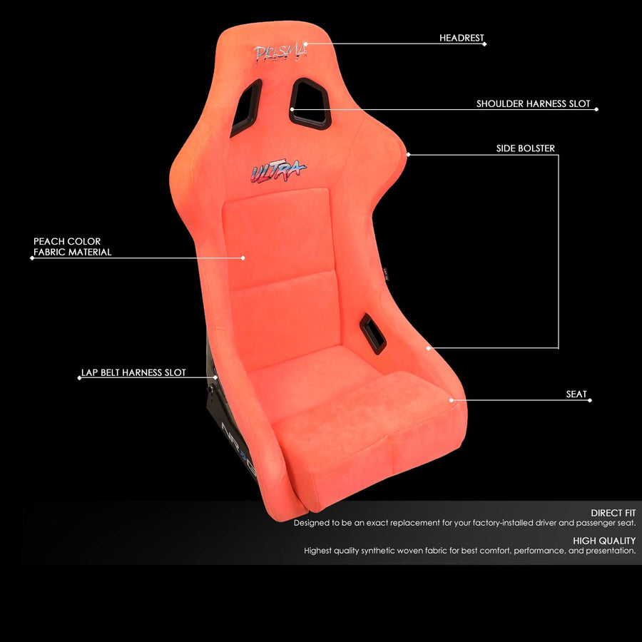 NRG Innovations Prisma NRG-FRP-302PH-ULTRA Fixed Back Bucket Racing Seat with Bottom Mount Bracket, Peach Colored Seat/Gold Flake Back, 24" W X 36" H X 18" D