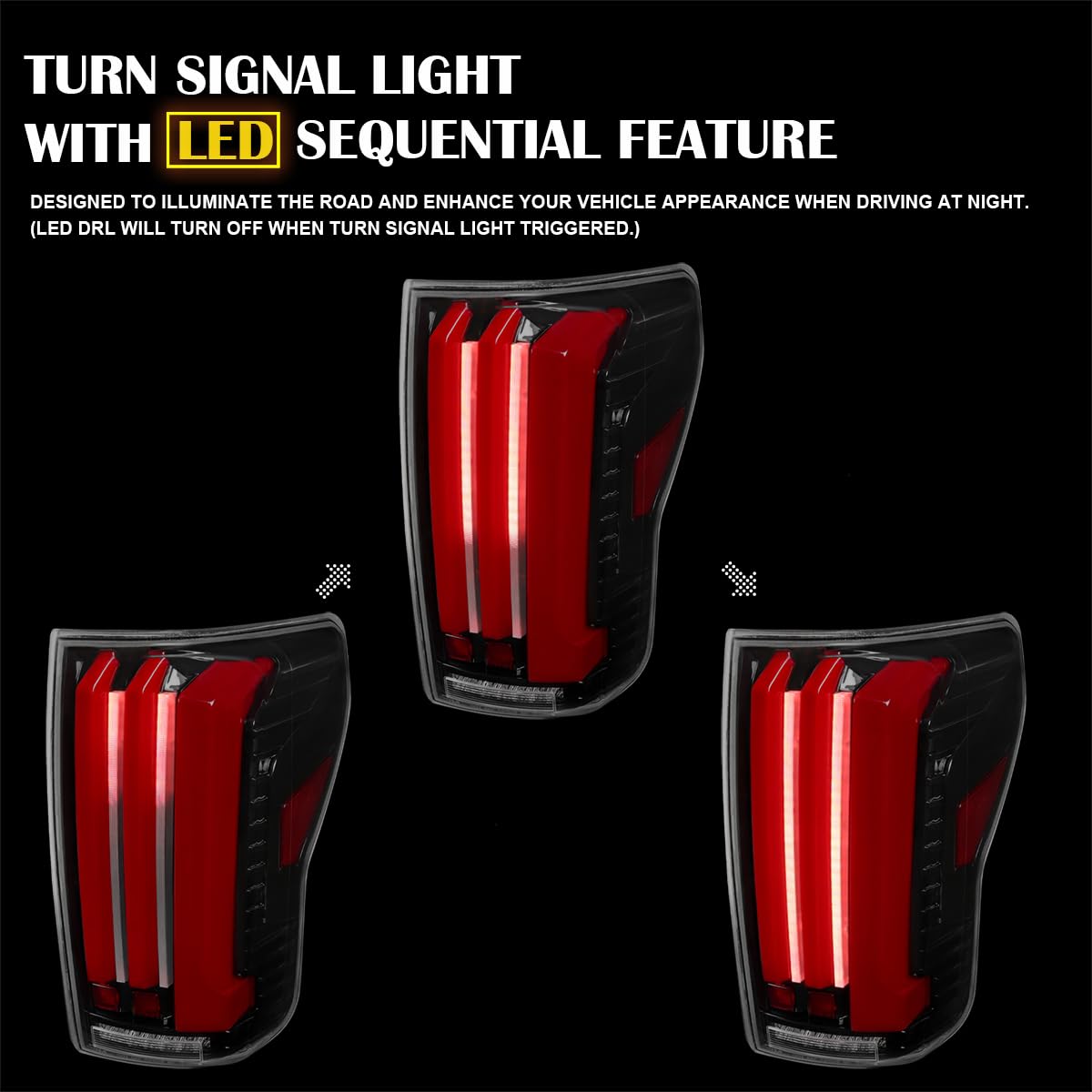 Full LED Sequential Tail Lights SPEC-D TUNING w/Red LED Light Bars and Startup Animation Compatible with 2007-2013 Toyota Tundra, Left + Right Pair Assembly