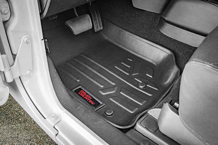 Rough Country Floor Mats All Weather Set for Jeep Wrangler JL Unlimited (2018-2024) 4-Door - Flexible Waterproof Front & Rear Mats