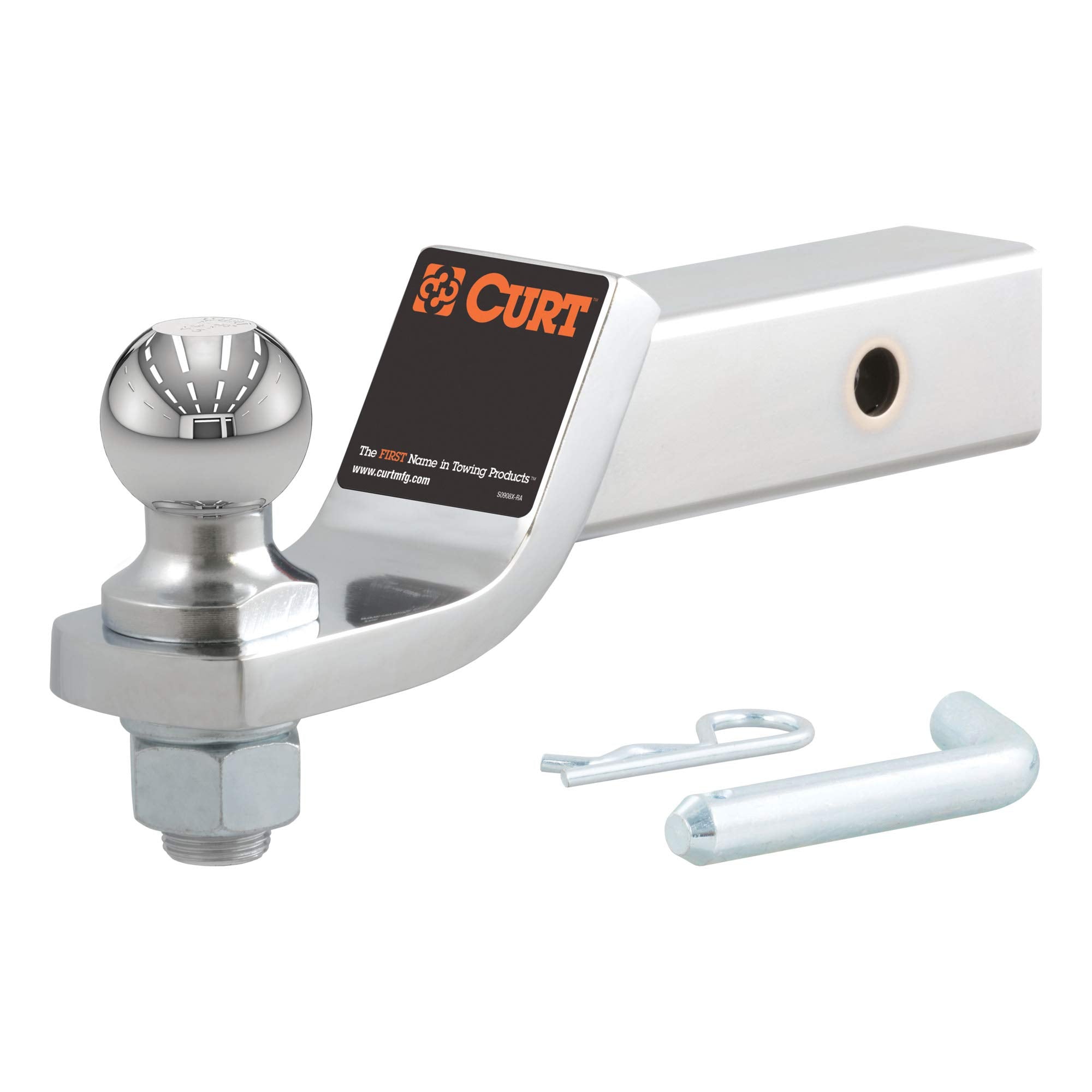 CURT Chrome Trailer Hitch Mount 45293 with 1-7/8-Inch Ball & Pin, Fits 2-Inch Receiver, 7,500 lbs, 2-In Drop