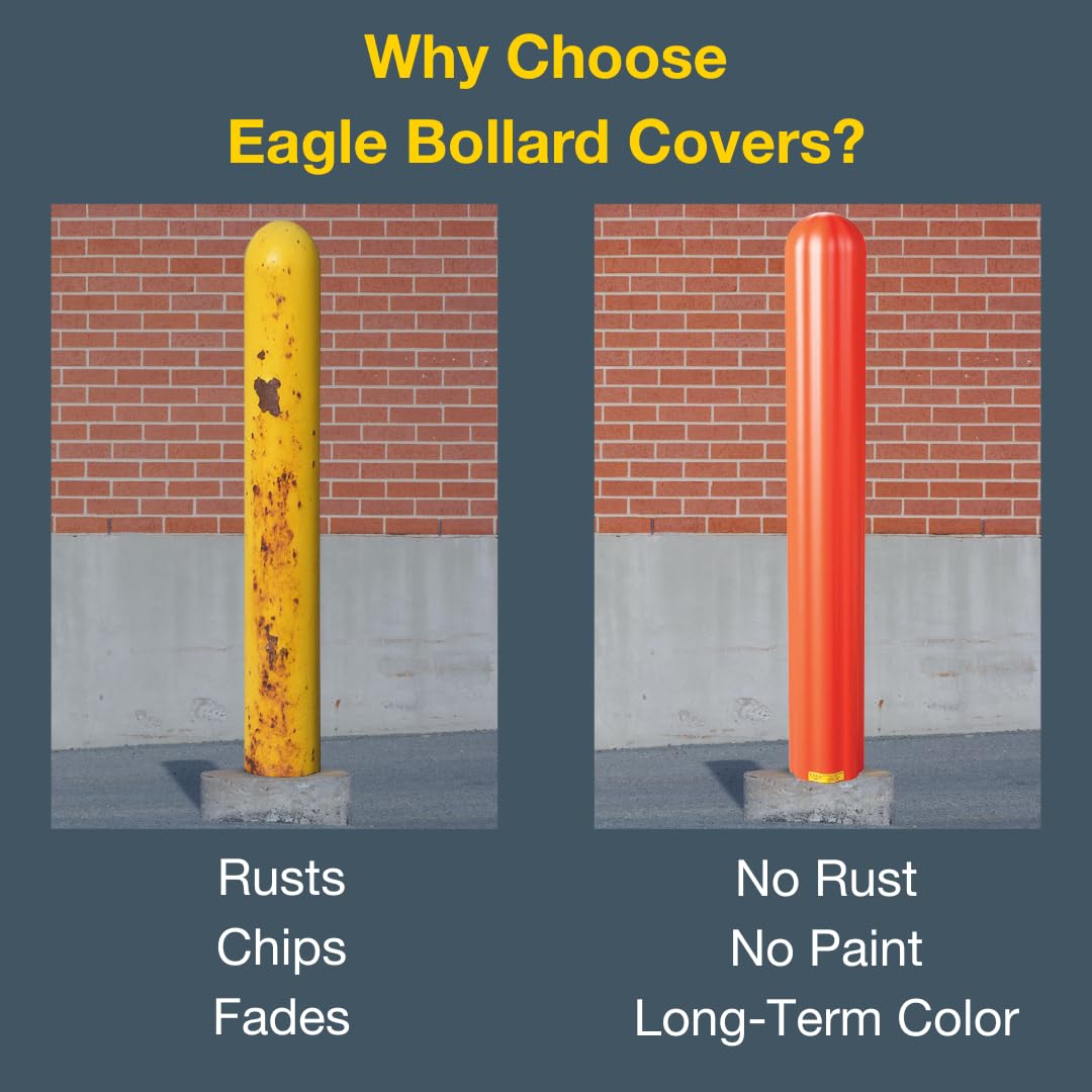 Bollard Covers Eagle for 8 Inch Poles - 56" Tall, Durable Fluted HDPE Plastic - Trimmable Orange Bollard Post Sleeve for Parking Lots, Warehouses, and Loading Docks, 1738OR