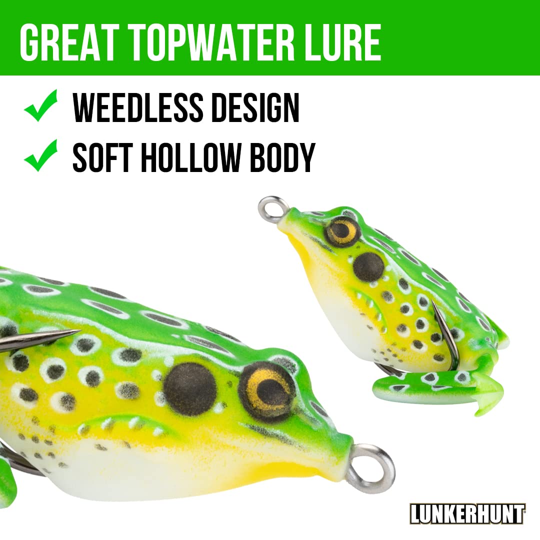 Pocket Frog Lure LUNKERHUNT for Bass Fishing | 1.75 Inch Topwater Fishing Lures with Weedless Hooks for Trout, Pike in Saltwater and Fresh Water