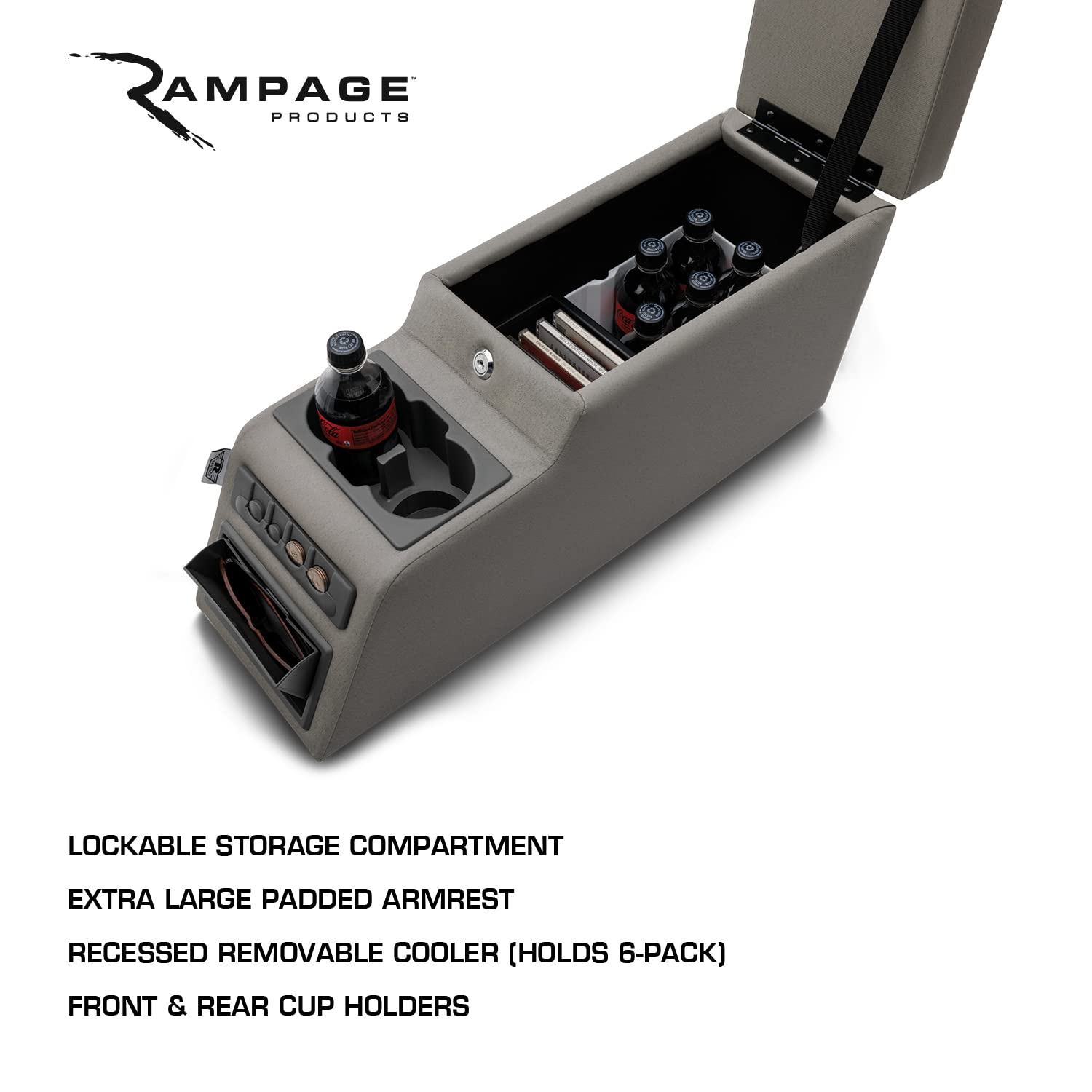 Locking Center Console RAMPAGE PRODUCTS for Jeep CJ/Wrangler YJ | Grey Denim | 31511 | Fits 1976-1983 Jeep CJ5 / 1976-1986 Jeep CJ7 / 1987-1995 Wrangler YJ