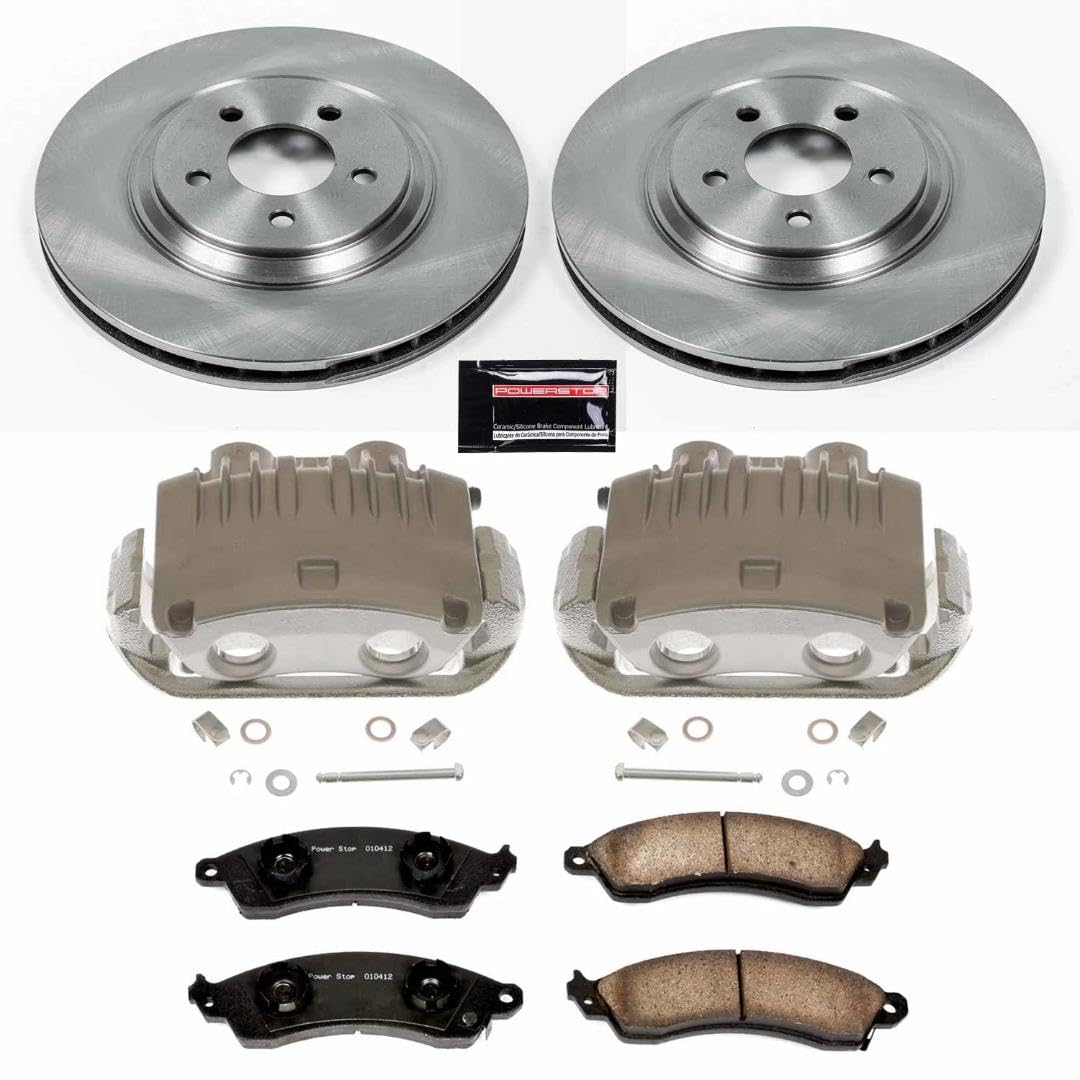 Power Stop KCOE1304D Front Caliper Kit-Replacement Rotors, Ceramic Brake Pads, Calipers For Ford Mustang 1994-1998 [Model Specific] Autospecialty