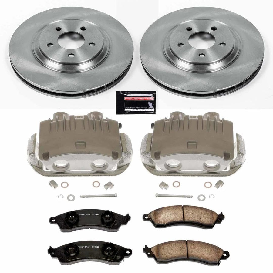 Power Stop KCOE1304D Front Caliper Kit-Replacement Rotors, Ceramic Brake Pads, Calipers For Ford Mustang 1994-1998 [Model Specific] Autospecialty
