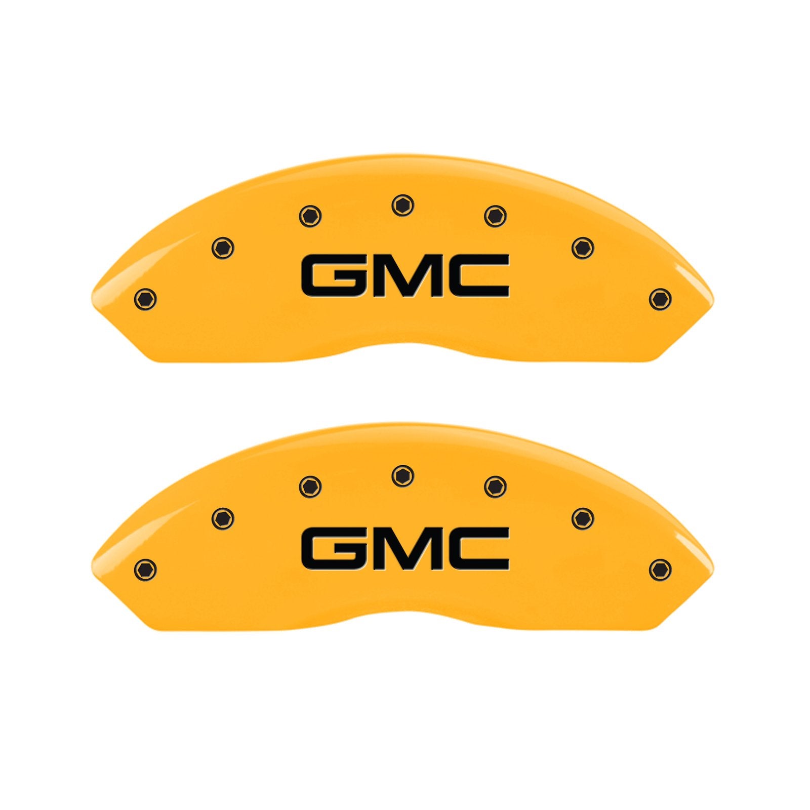 Caliper Covers MGP 34209SGMCYL Yellow (Set of 4, Engraved Front and Rear: GMC, Yellow powder coat finish, black characters)