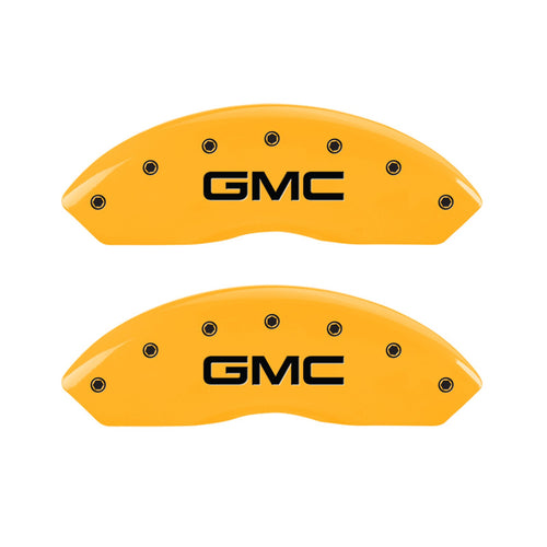 Caliper Covers MGP 34209SGMCYL Yellow (Set of 4, Engraved Front and Rear: GMC, Yellow powder coat finish, black characters)