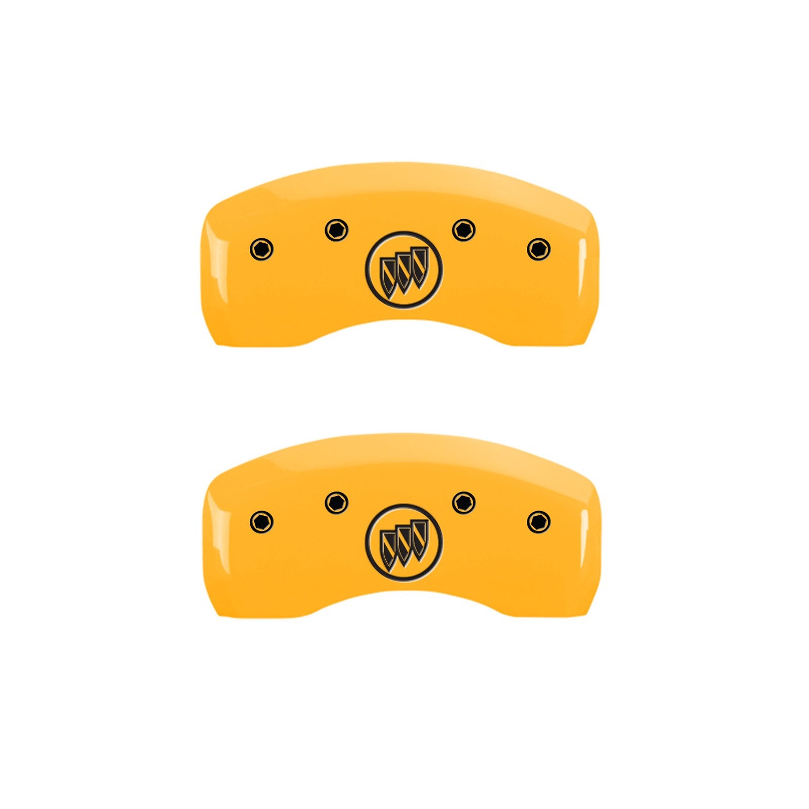 Caliper Covers MGP 49004SBSHYL Yellow (Set of 4, Engraved Front: Buick - Engraved Rear: Buick Shield, Yellow powder coat finish, black characters)