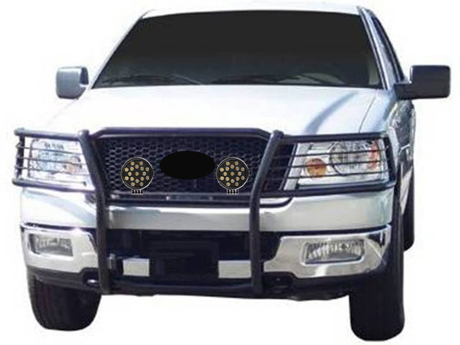 Bumper Guard Black Horse Grille Brush Modular Black Come with Pair of 7.0" Dia.LED Lights with Black Trim Rings Compatible with 2004-2008 Ford F-150-17FP28MA-PLB