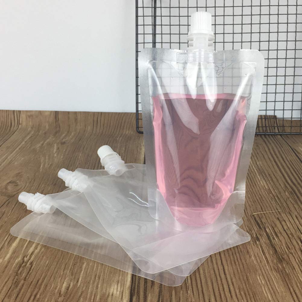 100 x armine88 Plastic Pouches for Drinks, Transparent Smoothie Bags, Juice Bags Rotating Nozzle Design for Ice Drinks