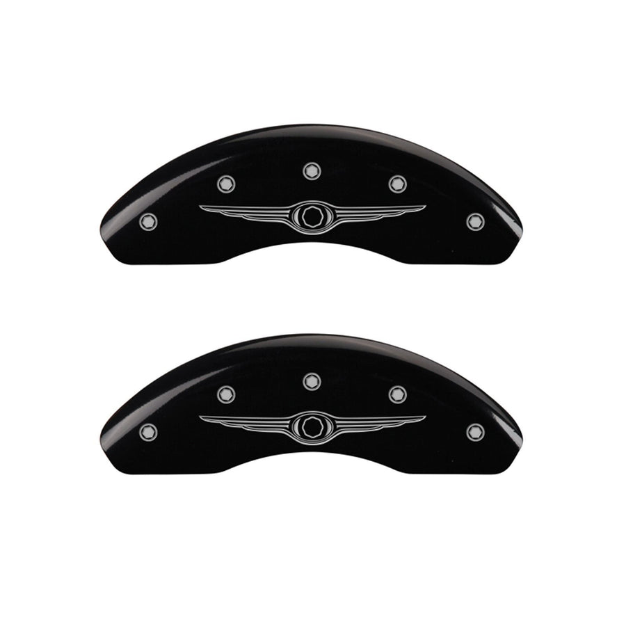 MGP Caliper Covers Front and Rear 32011SCW1BK Black Powder Coat Finish, Set of 4 (Style 1/Chrysler Wing Silver Characters, Engraved)