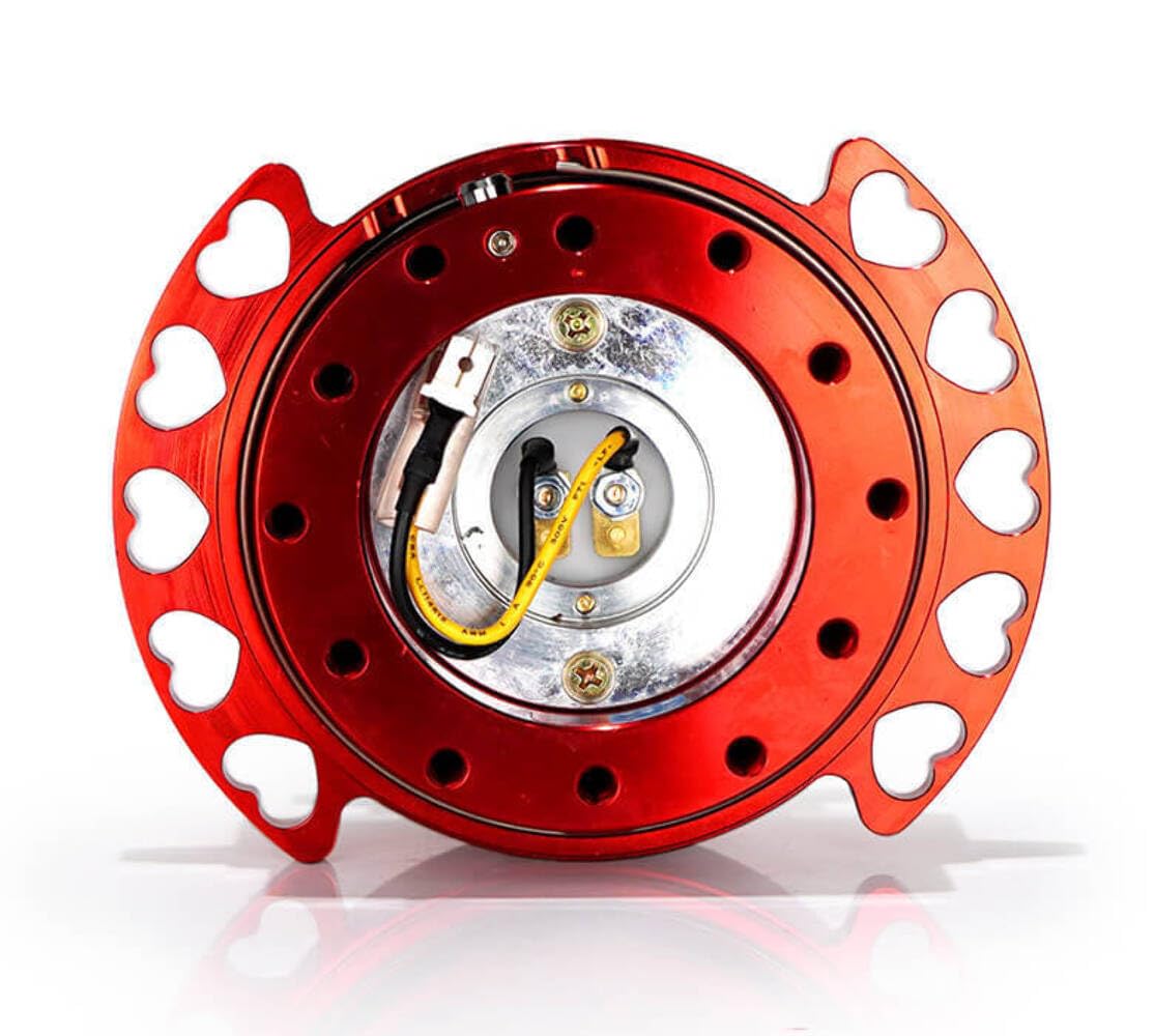 NRG Innovations Gen 2.0 NRG-SRK-222RD-RD Steering Wheel Quick Release Kit Adapter Red Body/Red Heart Cutout Ring 6x70mm & 6x74mm Bolt Pattern