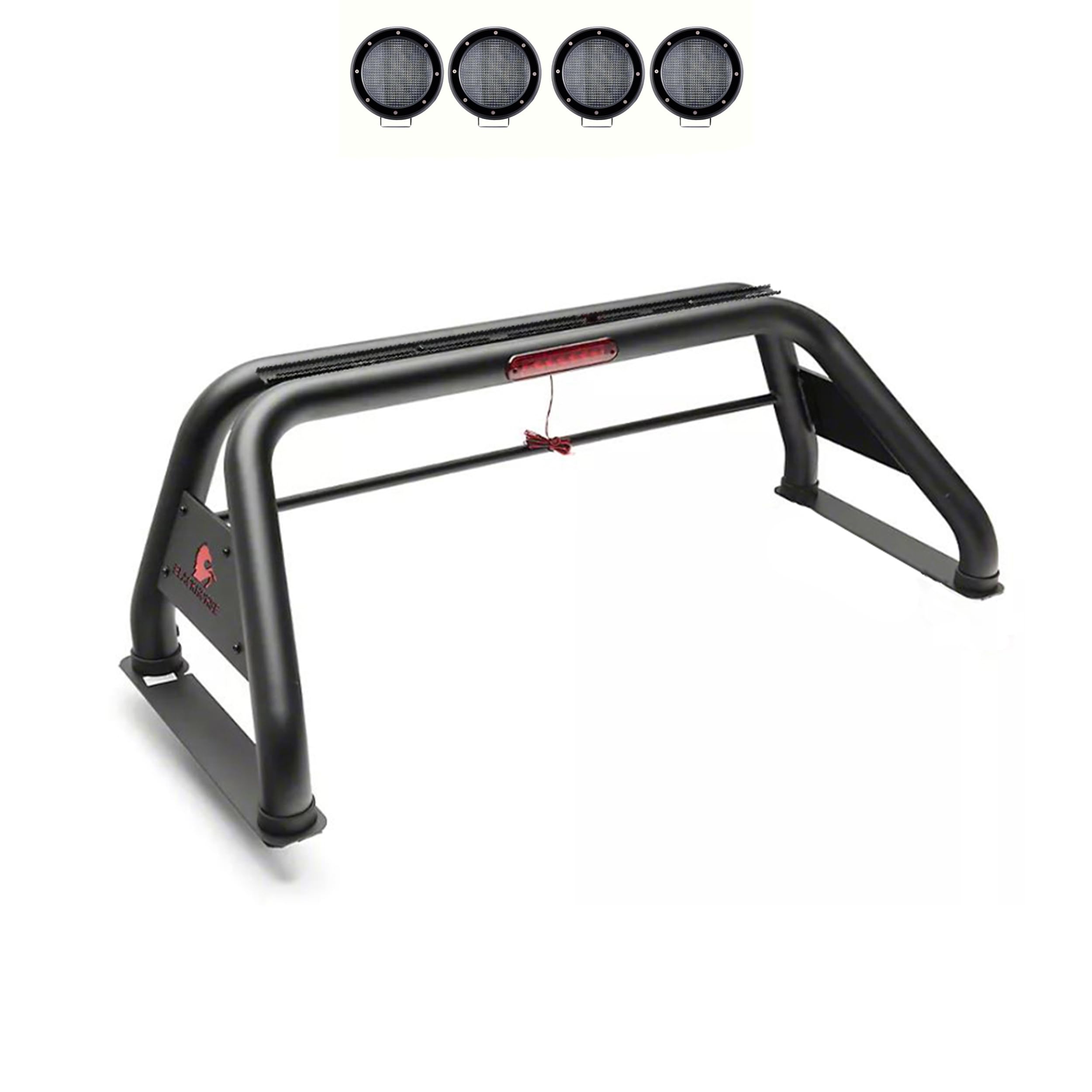Classic Black Horse Roll Bar Incl. Set of 5.3" Dia.Led Lights w/Black Trim Rings Compatible with 19-24 Ram 1500 Excludes Classic models-RB002BK-PLFB