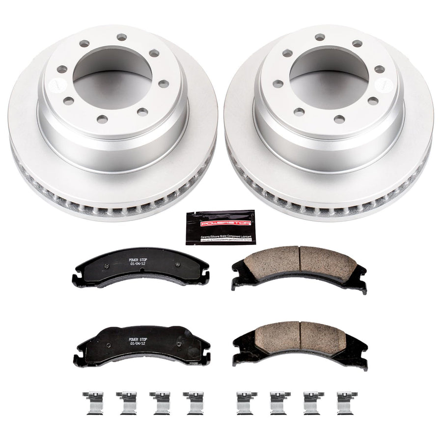 Power Stop CRK4718 Brake Rotor & Coated Ceramic Brake Pads- rear For Ford E-150, Ford E-250, Ford E-350 Super Duty, Ford E-350 Super Duty, Ford E-450 Super Duty [Model Specific]