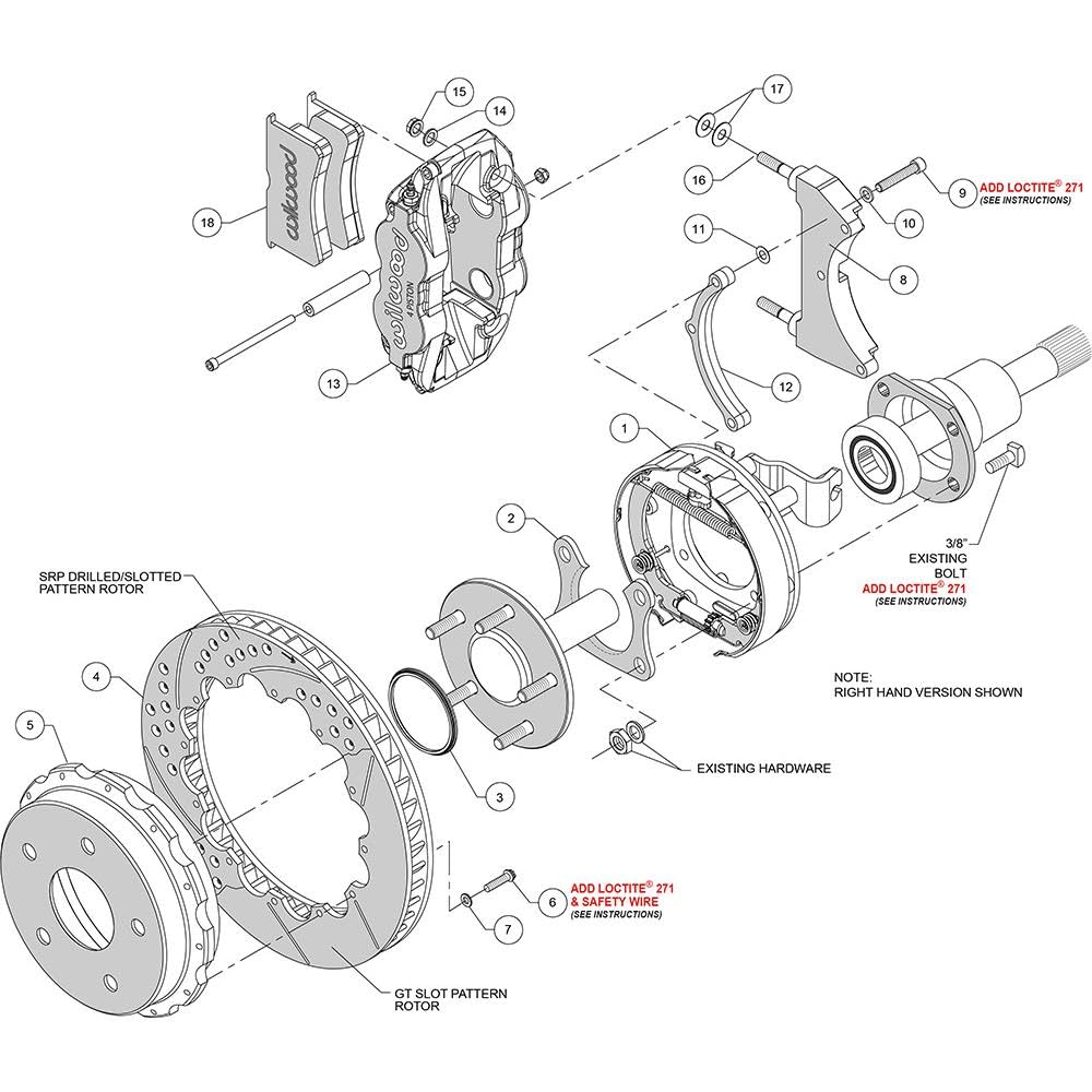 Rear P-Brk Kit, FNSL4R, 12.88", Drilled, Red