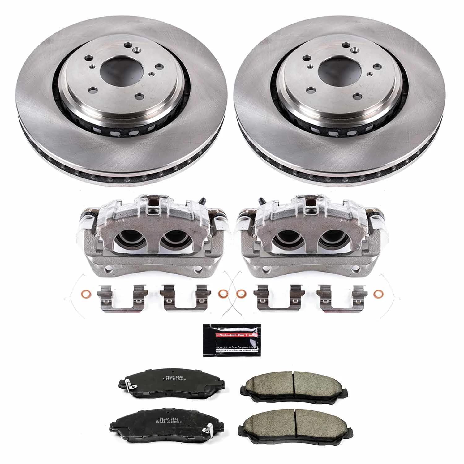 Power Stop KCOE6957 Front Stock Replacement Autospecialty Caliper Kit- OE Rotors, Ceramic Brake Pads, Calipers For Acura MDX 2014-2016 [Model Specific]