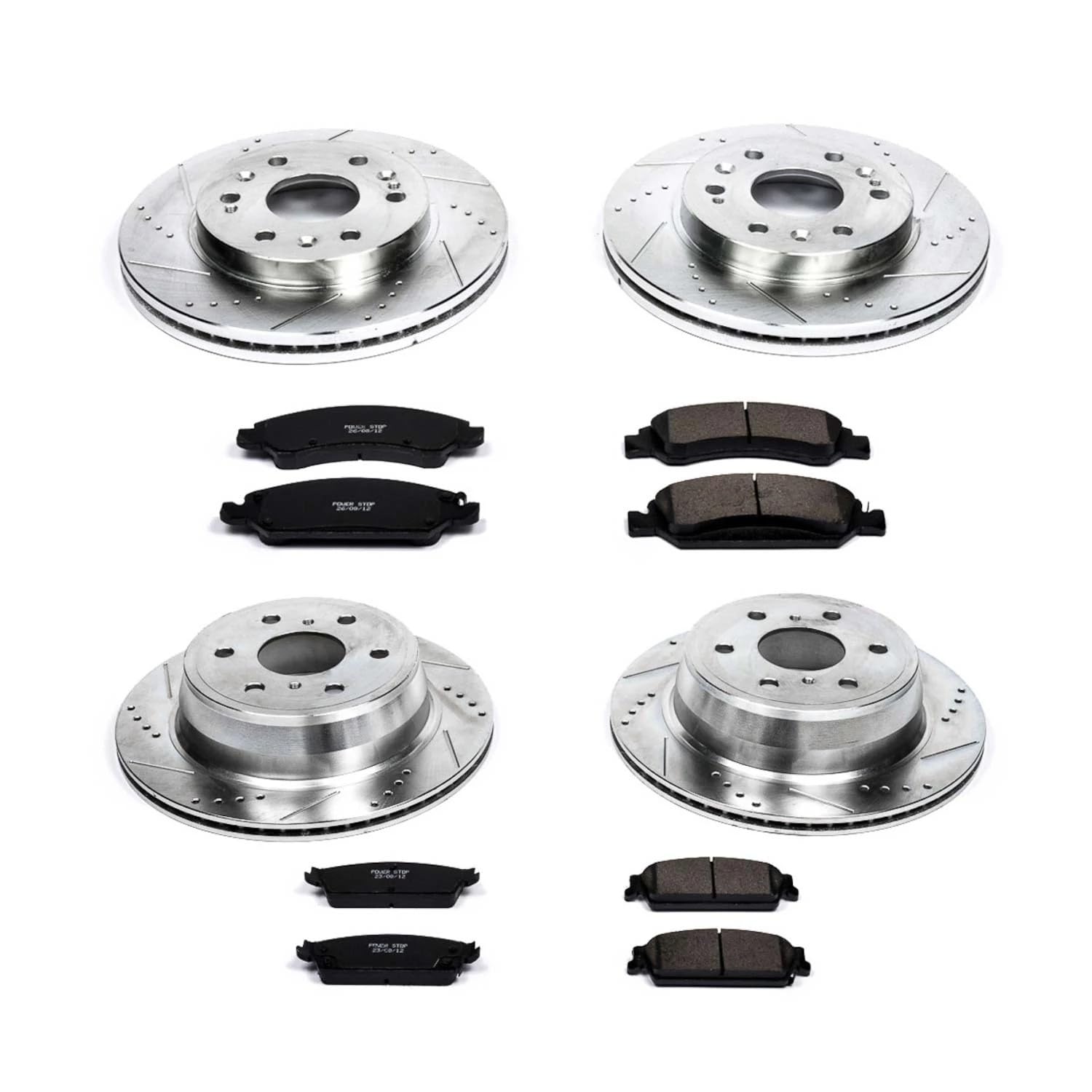 Front and Rear Brake Kit PowerStop For Cadillac Escalade 2008-14 |ESV 2008-14 |EXT 2008-13 - Drilled and Slotted Disc Rotors with Ceramic Brake Pads Replacement, K2070