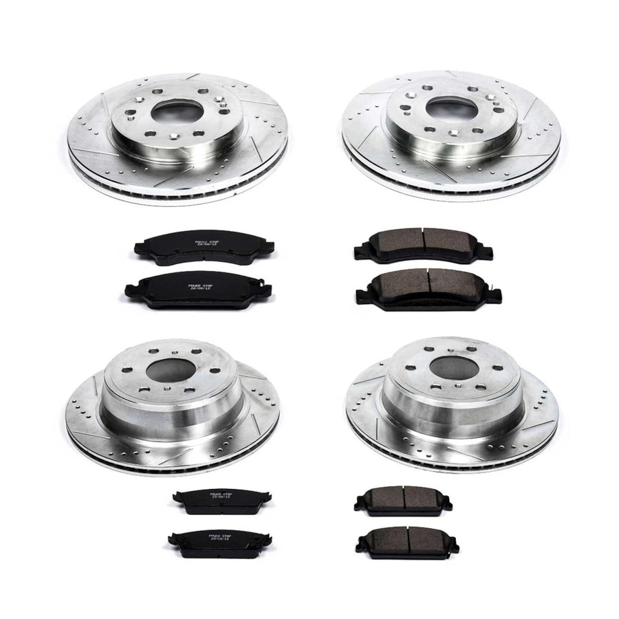Front and Rear Brake Kit PowerStop For Cadillac Escalade 2008-14 |ESV 2008-14 |EXT 2008-13 - Drilled and Slotted Disc Rotors with Ceramic Brake Pads Replacement, K2070