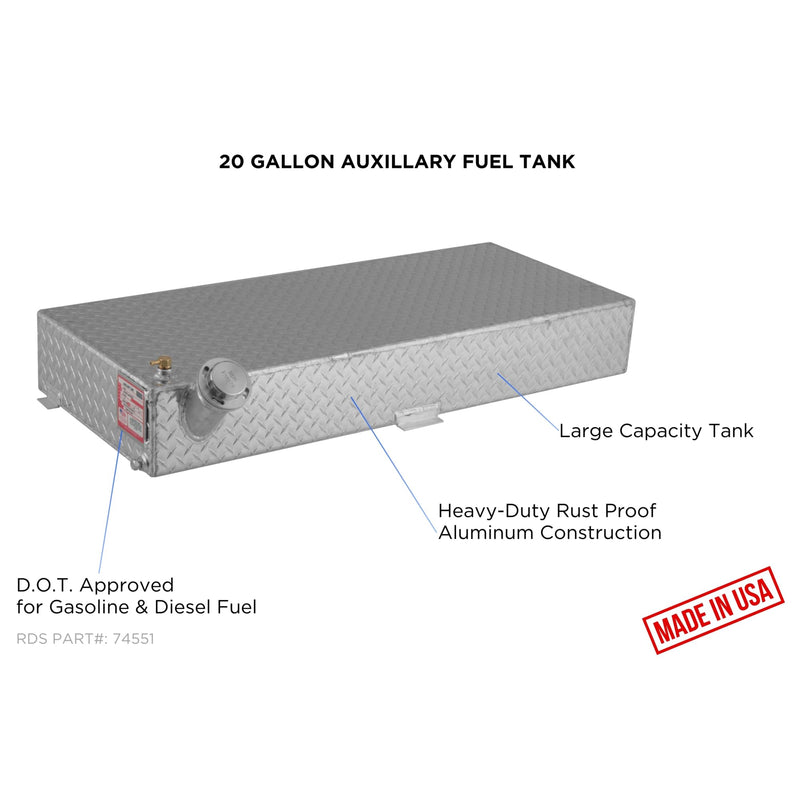 20 Gal Rds Aluminum Rectangular Auxiliary Fuel Tank74551