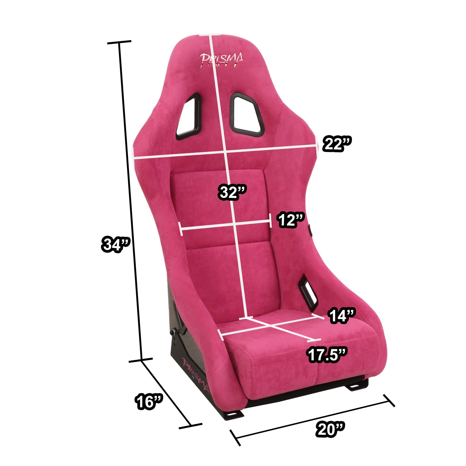 NRG Innovations Universal Fixed Back NRG-FRP-303FH-PRISMA Bucket Racing Seat for 5-Point Harnesses, Size M, Fushia Alcantara Material, 22" W X 34" H X 16" D
