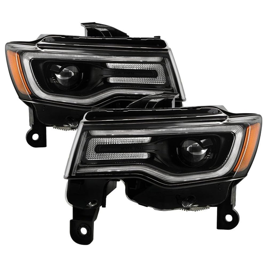 Jeep Grand Cherokee Spyder (POE) 17-21 (Fit Halogen Model) LED DRL Projector Headlights (Low H7 High H7) - OE Plus Black