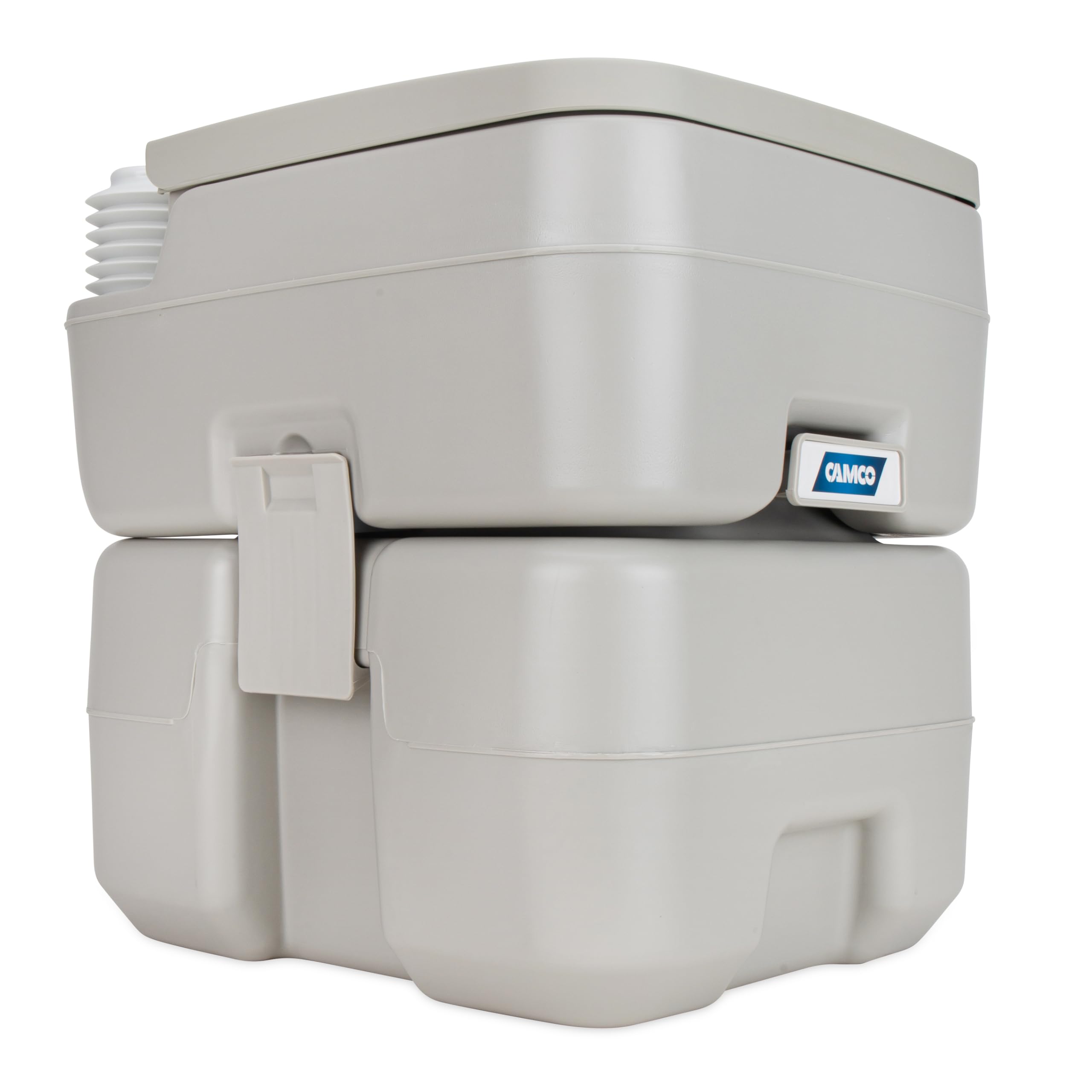 5.3-Gallon Camco Portable Toilet - Features Detachable Holding Tank w/Sealing Slide Valve & Bellow-Type Flush - Easy Transport w/Compact Lightweight Design & Carry Handle - Gray (41541)