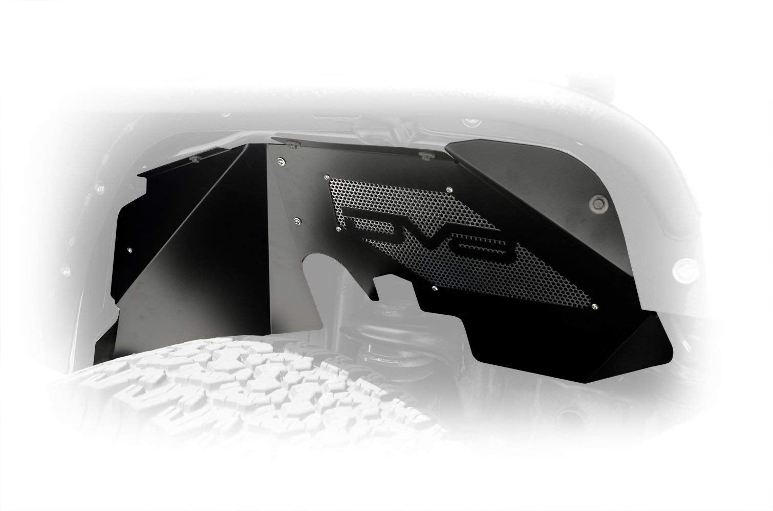Inner Fender Liner Set DV8 Offroad for 2007-2018 Jeep Wrangler JK | Front Wheel Wells | Vented for Airflow | Paintable Mesh Panels | Aluminum Construction | Black Finish