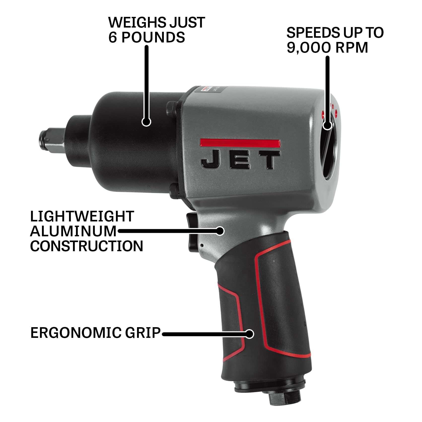 JET 1/2-Inch Impact Wrench Aluminum, 900 ft-lbs, 9000 RPM (Model JAT-104)