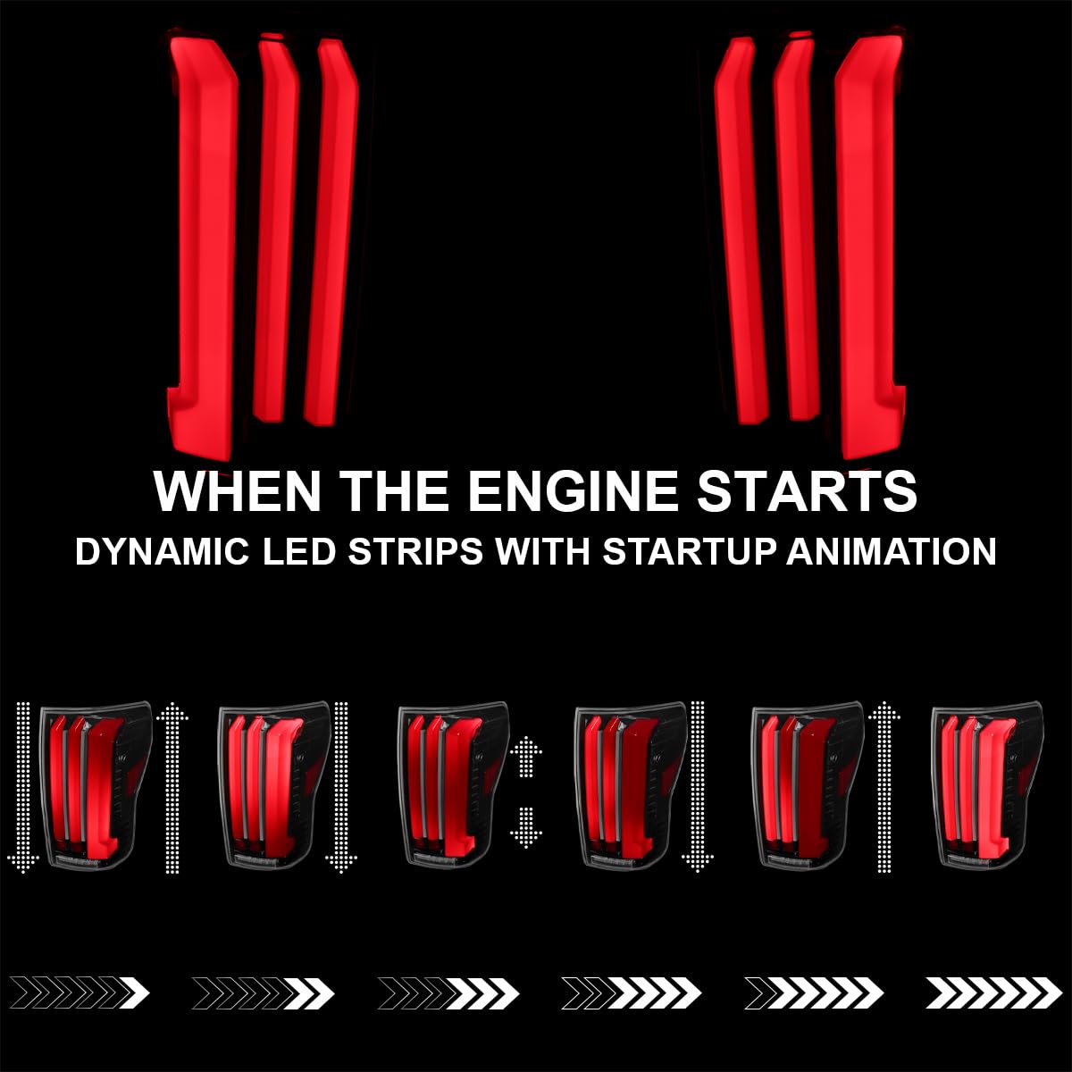 Full LED Sequential Tail Lights SPEC-D TUNING w/Red LED Light Bars and Startup Animation Compatible with 2007-2013 Toyota Tundra, Left + Right Pair Assembly