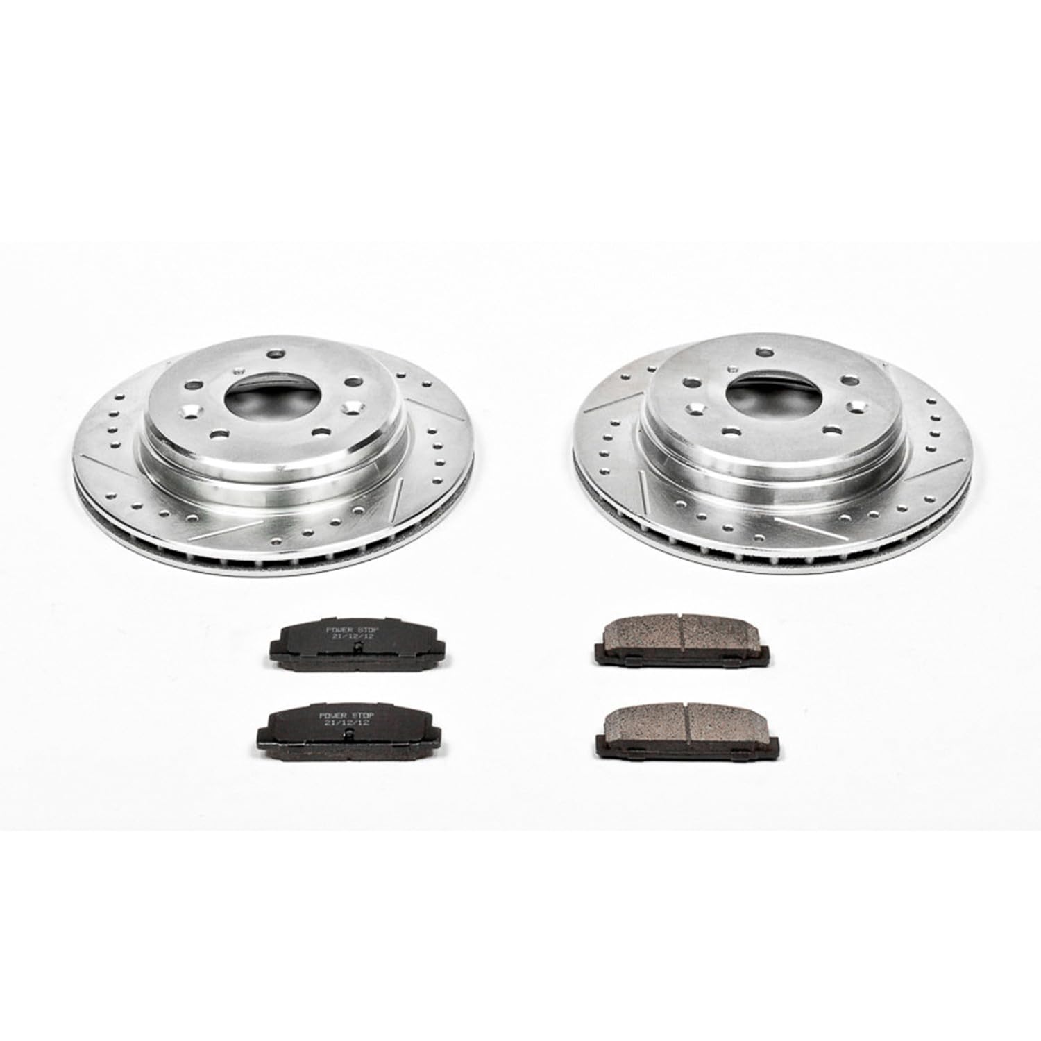 Power Stop K472 Rear Brake Pads Z23 Carbon Fiber with Drilled & Slotted Brake Rotors Kit For Mazda RX-7 1986-1991 [Model Specific]
