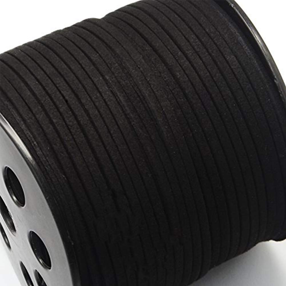 98 Yards JEWELEADER Flat Faux Suede Leather Lace 2.7mm Micro-Fiber Leather String Cord Beading Thread for Jewelry Making Crafting Tassels Necklaces Bracelet Bowknot 2.7x1.4mm - Black