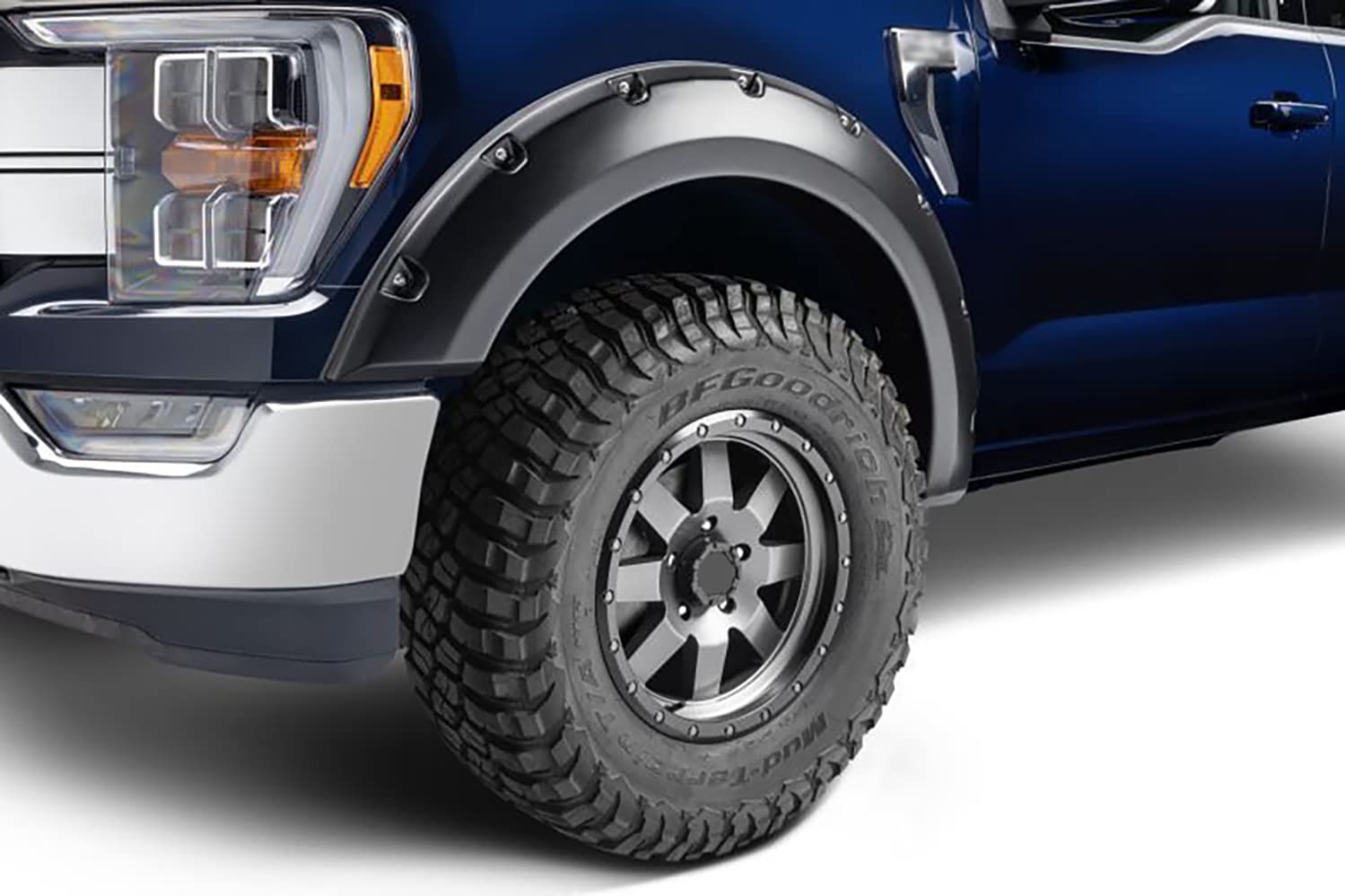 FENDER FLARES Black Horse Smooth Pocket Style Black Compatible with 2018-2021 Ford F-150-FF-FOF18SM